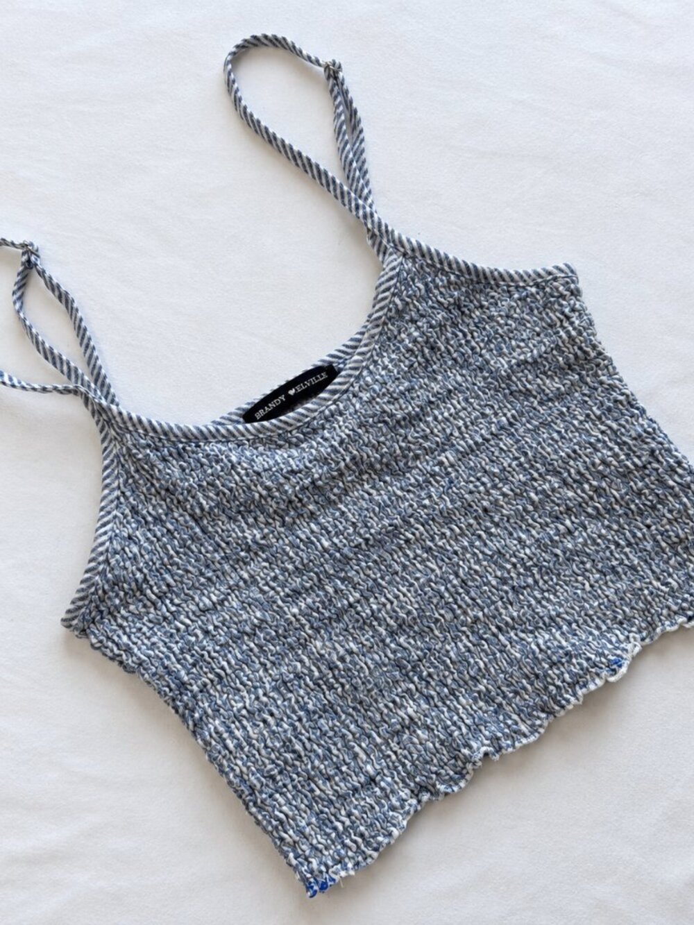 Brandy Melville Blue White Ruched Smocked Crop Top Coquette Y2K